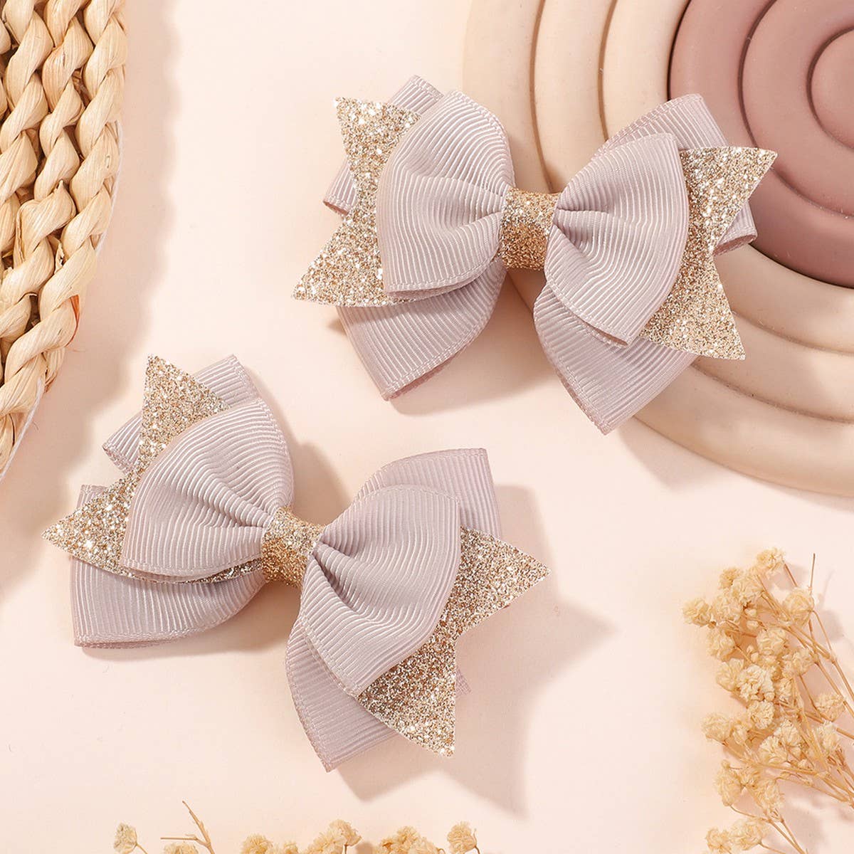 HANDMADE GLITTER BOW TAIL HAIR CLIP SET FOR GIRLS_CWAHA6717