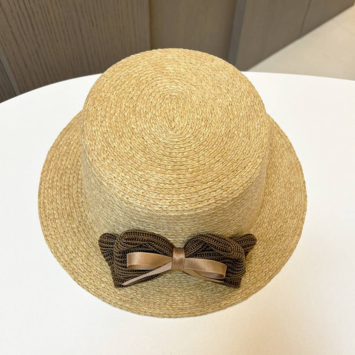 RETRO VACATION TRAVEL SUNSHADE BOW STRAW HAT_CWAH1215