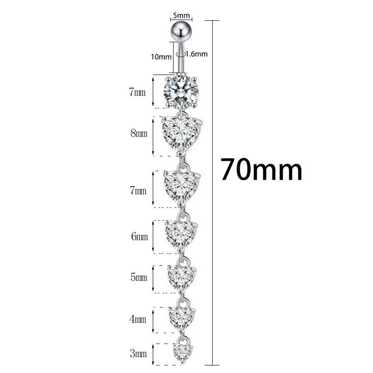 HOT COPPER CZ HEART BAR BELLY RING PIERCING_CWMM9327