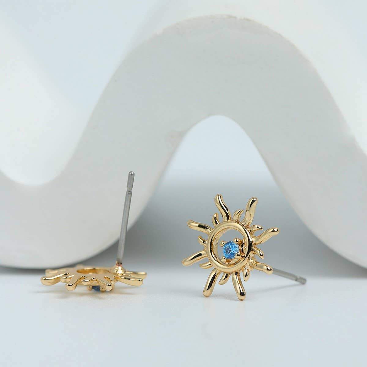 ROMANTIC SUNFLOWER BLUE ZIRCON STUD EARRINGS_CWAJE5082