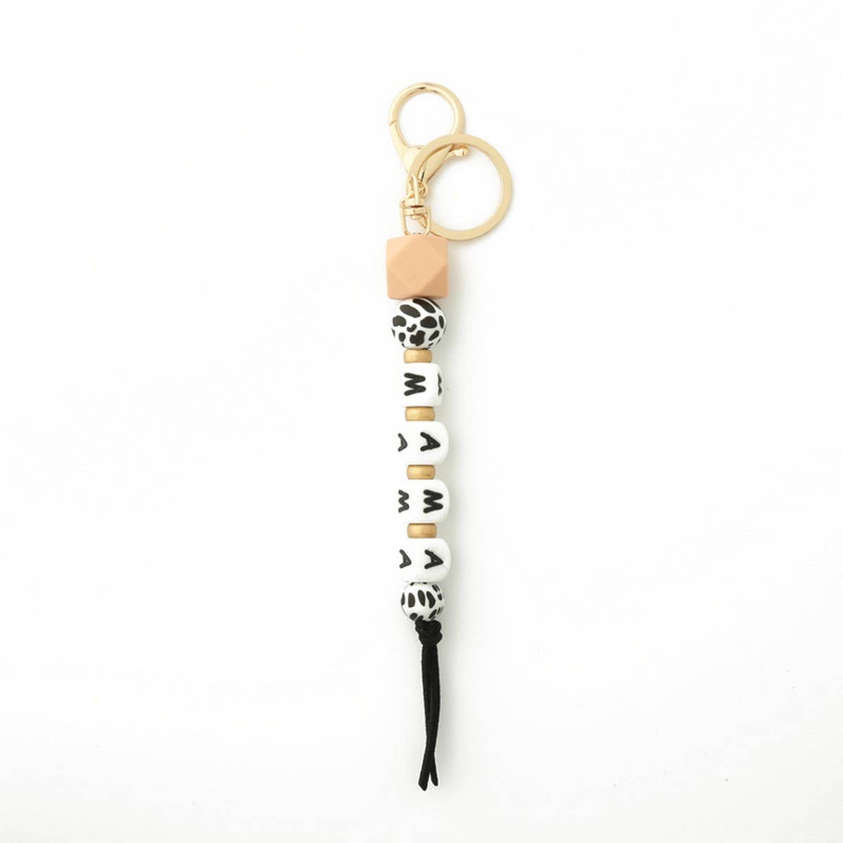 SILICONE BEAD KEYCHAIN WITH LETTER AND WOODEN DISC_CWAB5106