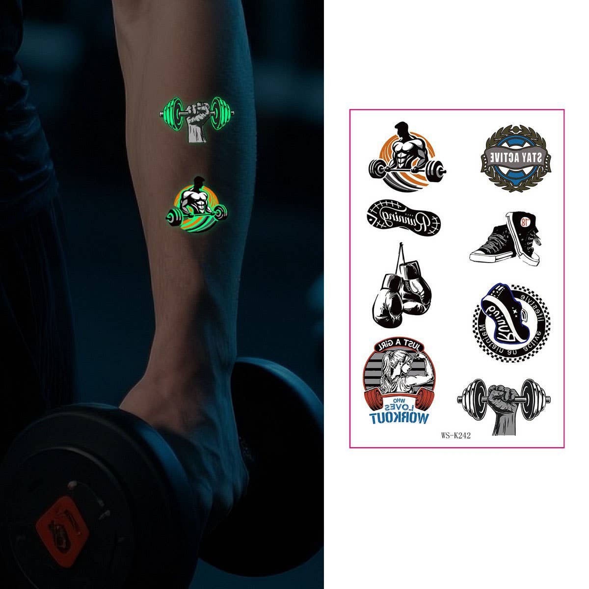GLOW IN THE DARK SPORT TATTOOS SWEATPROOF SET_CWMM8387
