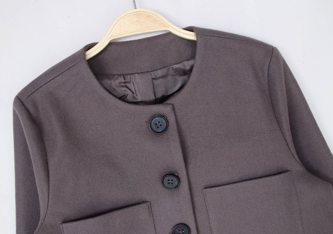 Woolen Long-Sleeved Single-Breasted Solid Coat