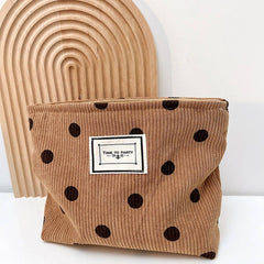 CORDUROY RETRO POLKA DOT MAKEUP BAG STORAGE BAG_CWAB1220