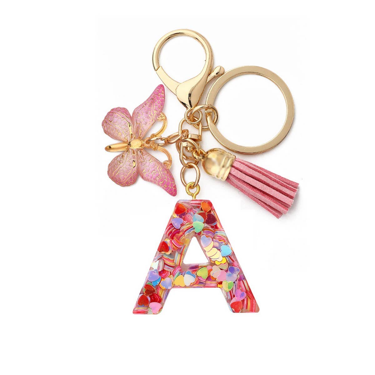 GLITTER RESIN LETTER BUTTERFLY KEYCHAIN_CWMM6866