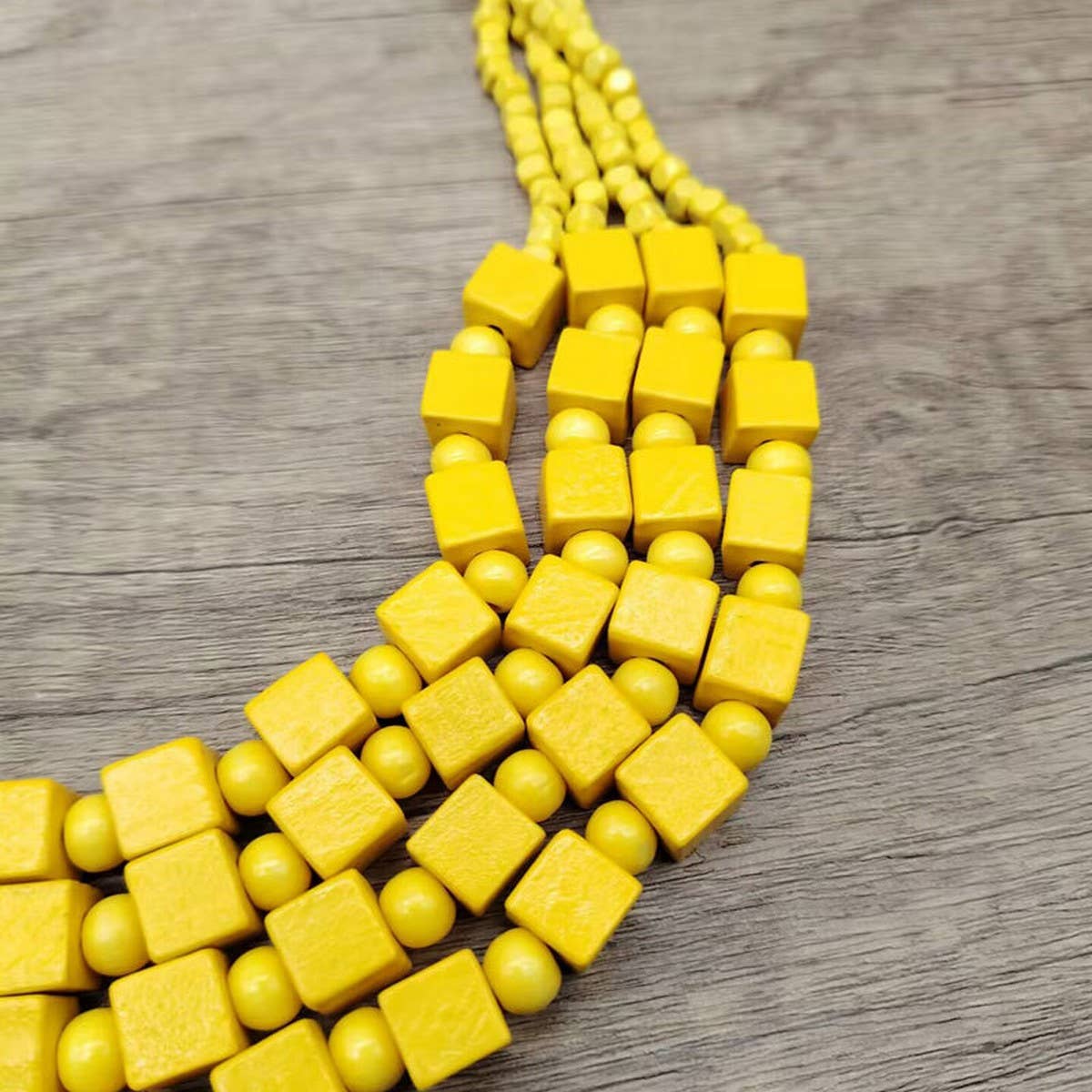 HANDMADE WOODEN SQUARE BEADS MULTI LAYER NECKLACE_CWMM4850