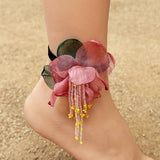 BOHO FLOWER TASSEL ANKLET HANDMADE_CWMM6351