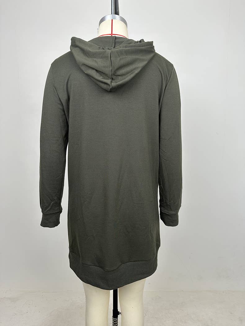 Solid Color Long-Sleeved Hoodie Dress