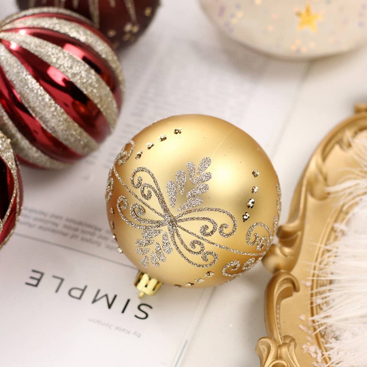 16PCS 8CM PAINTED CHRISTMAS BALL ORNAMENT SET_CWMM9881