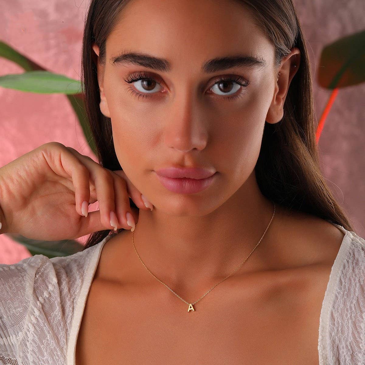 FASHION MIRROR POLISHED GOLD LETTER NECKLACE_CWMM5590