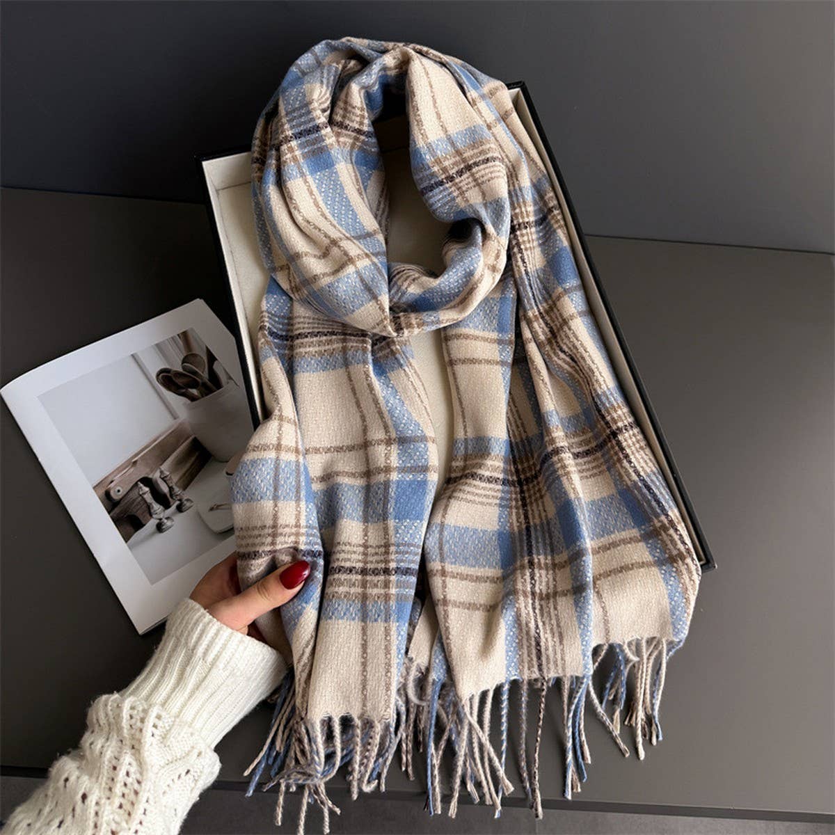 Vintage Plaid Winter Cashmere Feel Tassel Scarf_Cwasc03261