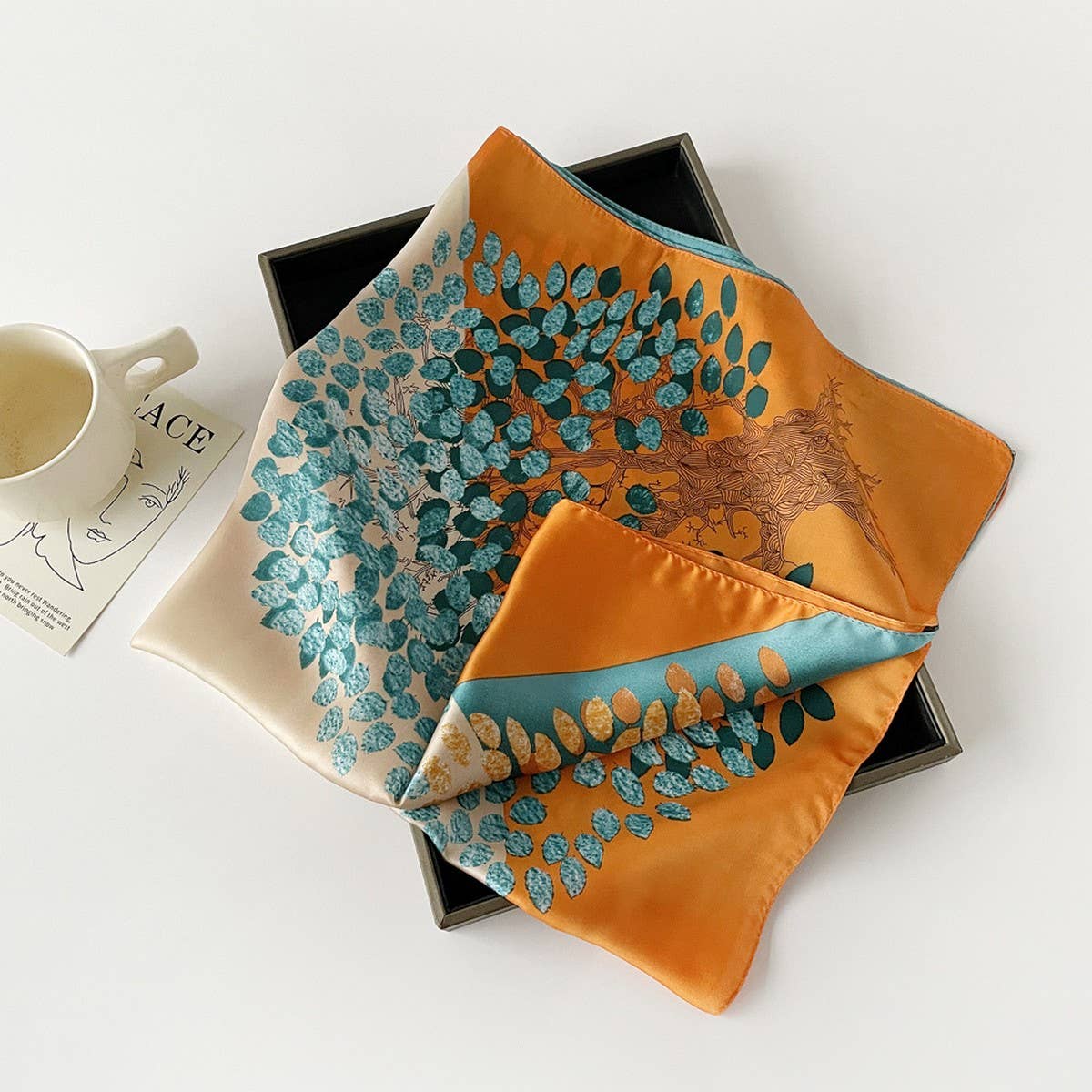 LETTER PRINT SATIN SQUARE SCARF FOR WOMEN_CWASC0810