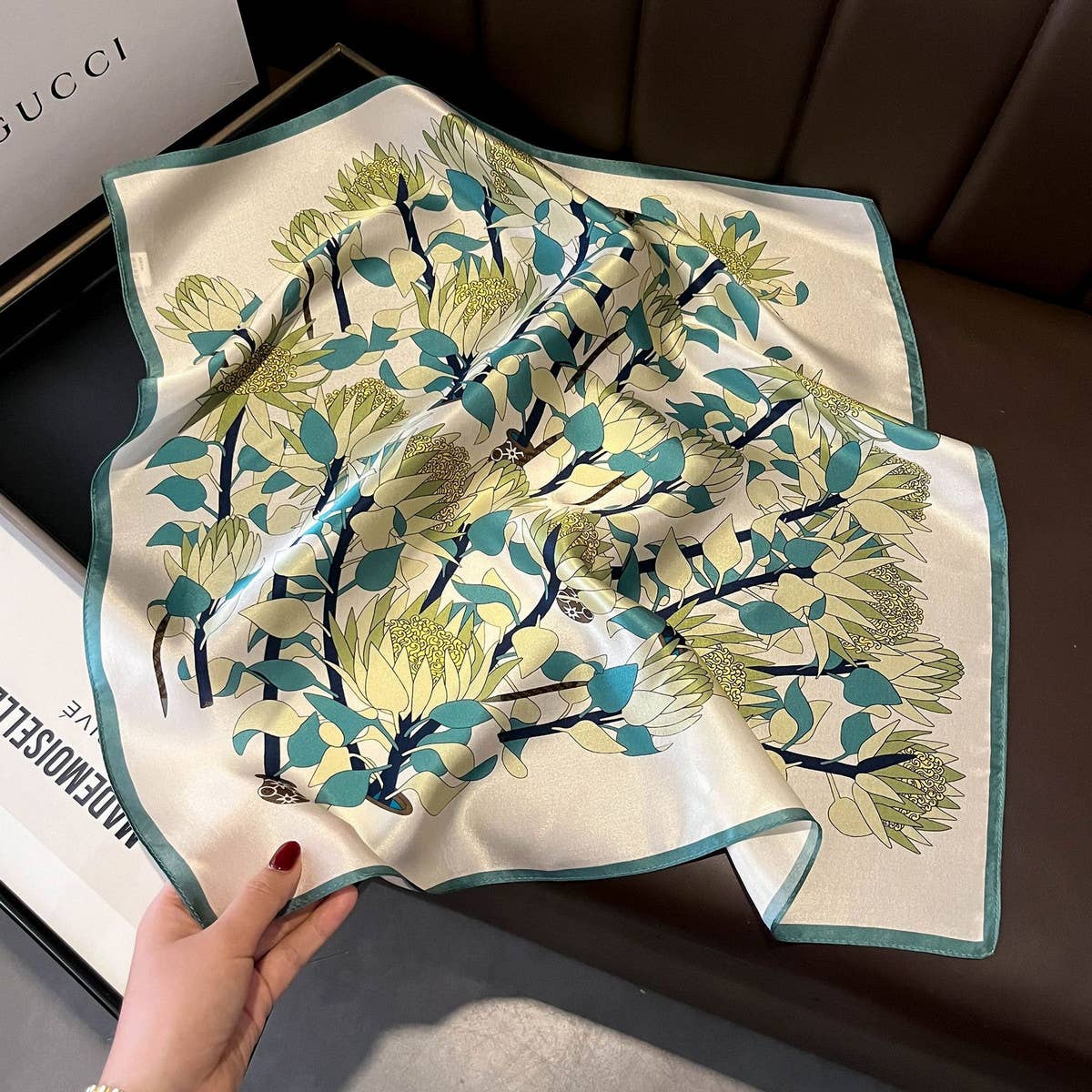 SCARF AUTUMN FLORAL LONG SILK NECK SCARF SHAWL_CWASC0565