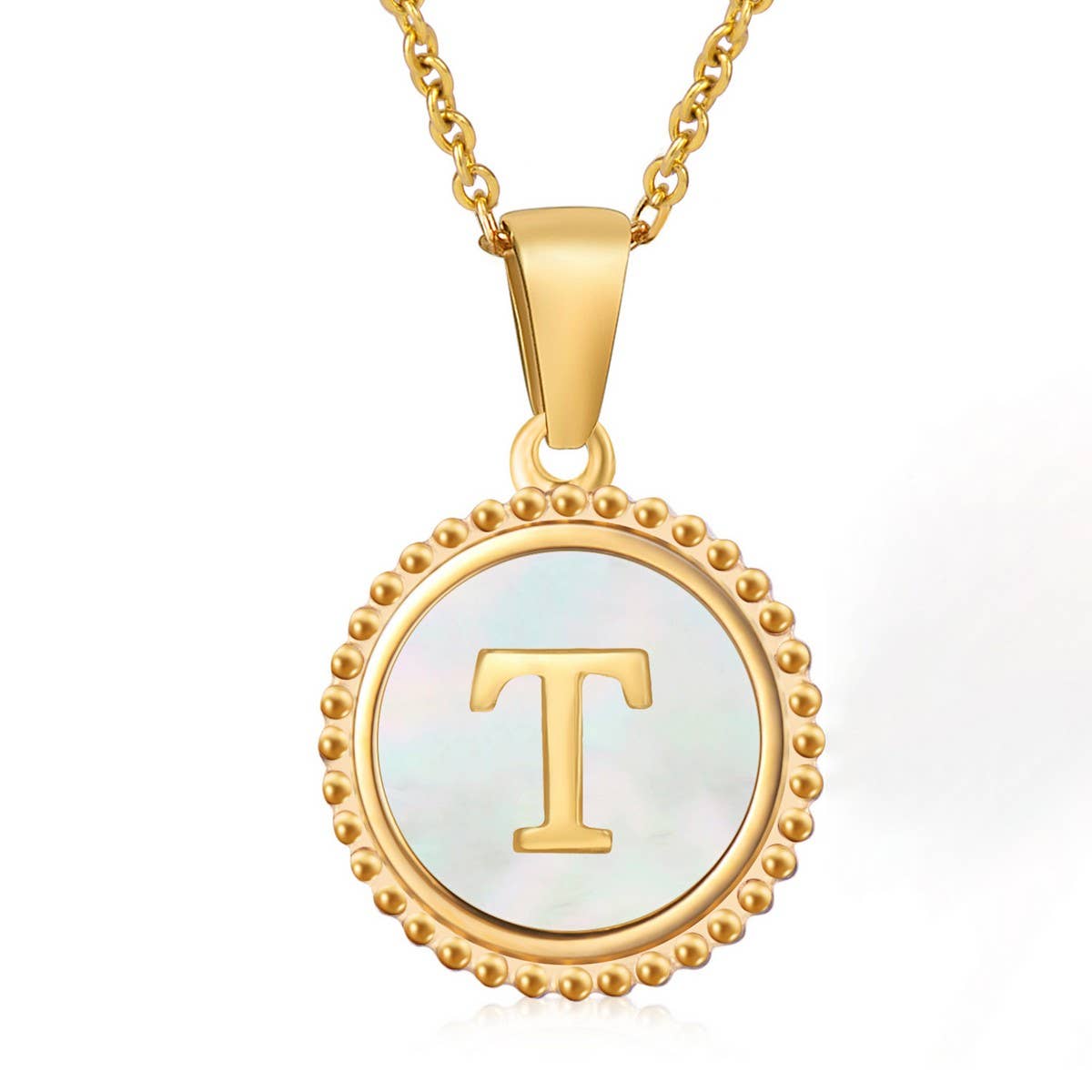 18K GOLD STAINLESS STEEL SHELL LETTER NECKLACE_CWAJE0686
