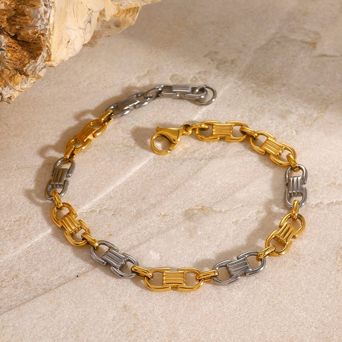 Two-Tone Cuban Chain Bracelet In Titanium Steel