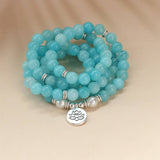 108 LOTUS PENDANT LIGHT BLUE BEADED BRACELET_CWAJE3946
