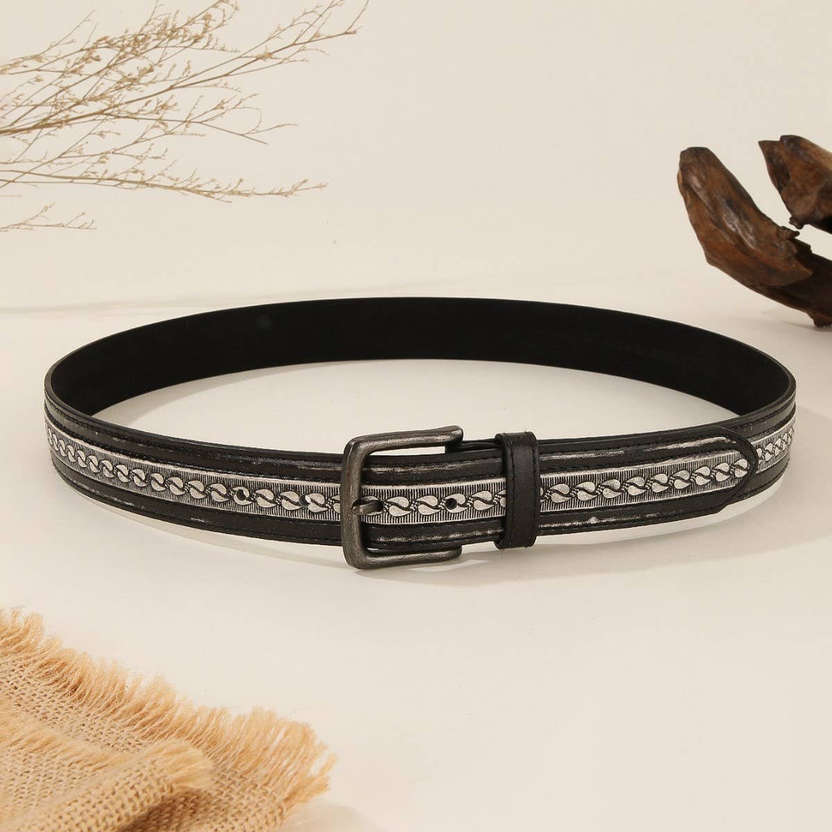 Vintage Embossed Western Pin Buckle Belt Unisex_Cwabe1240