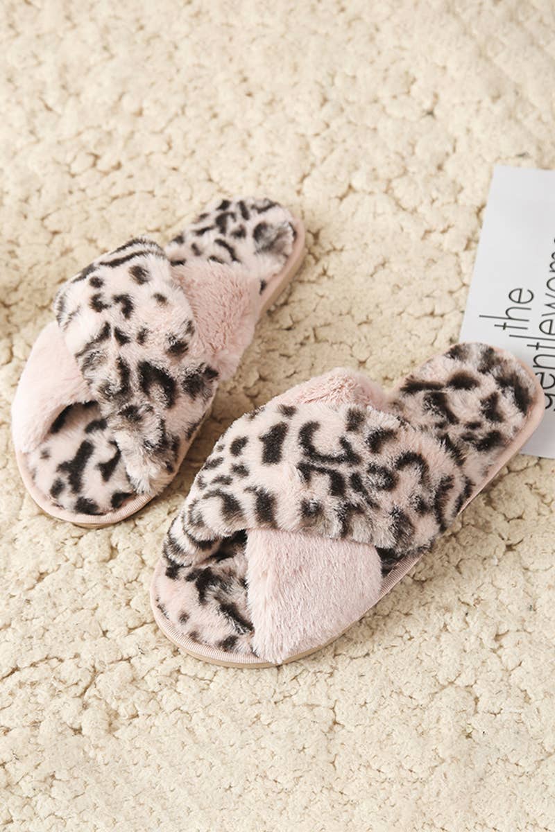 LEOPARD PATTERN CROSS FLUFFY HOME BEDROOM SLIPPERS_CWSHS0228