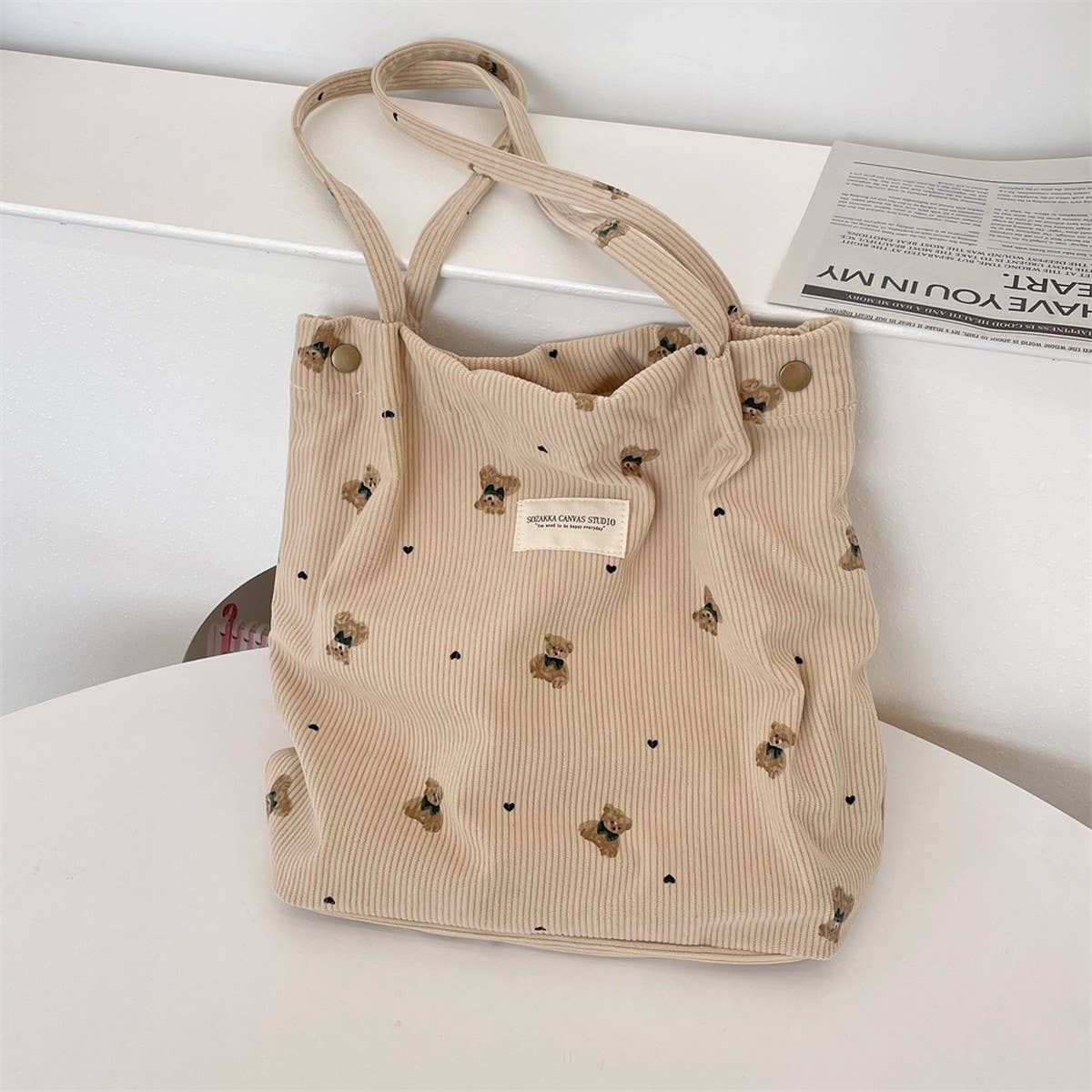 Cwab3901_Corduroy Bear Print Single Shoulder Underarm Bag