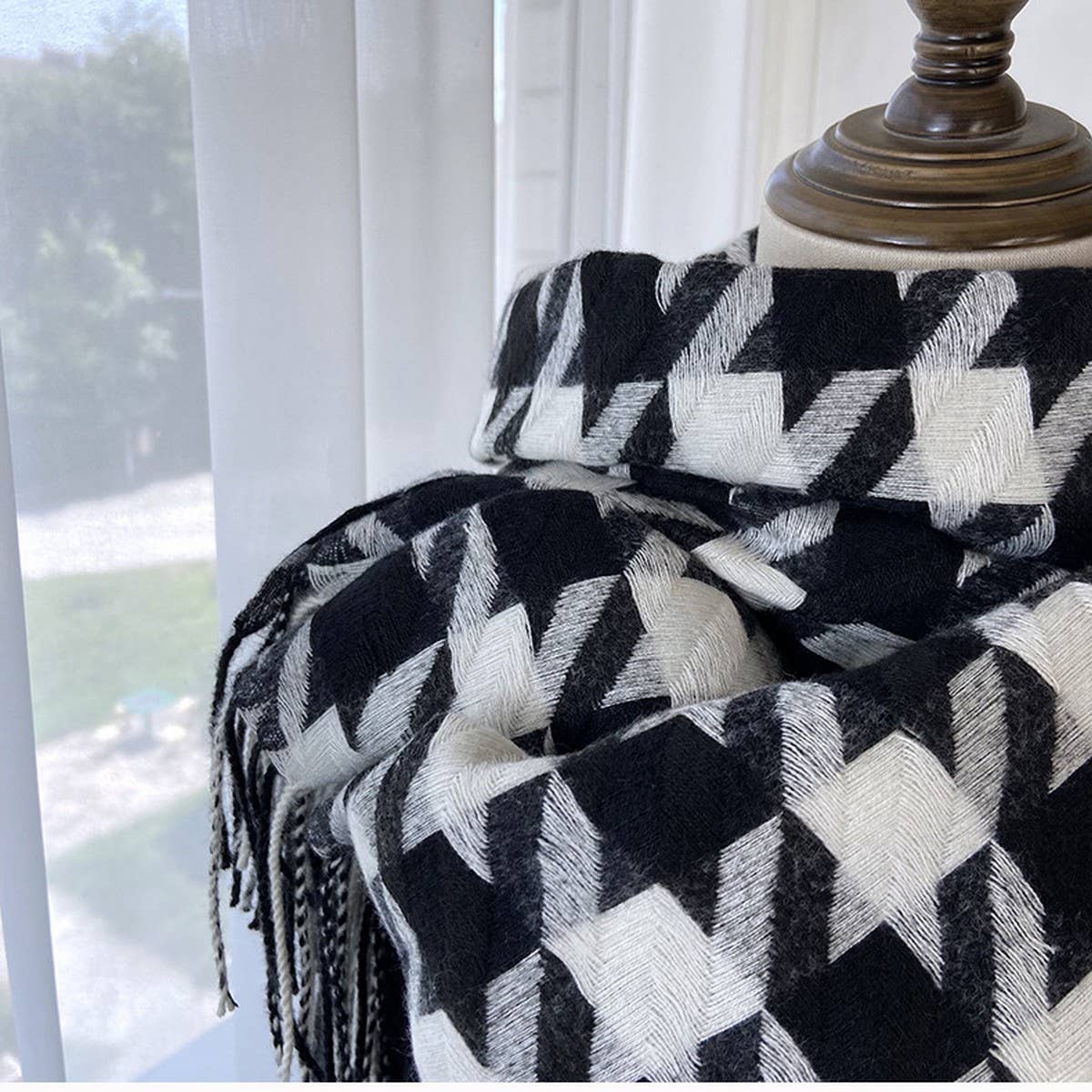HOUNDSTOOTH TASSEL SCARF THICK WINTER WRAP_CWASC1463