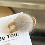MINK FUR BALL HAIR CLAW CUTE WINTER FLUFFY CLIP_CWAHA3310