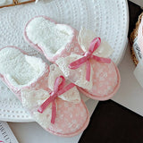 SWEET LACE BOWKNOT COTTON NON SLIP SLIPPERS_CWMM2950