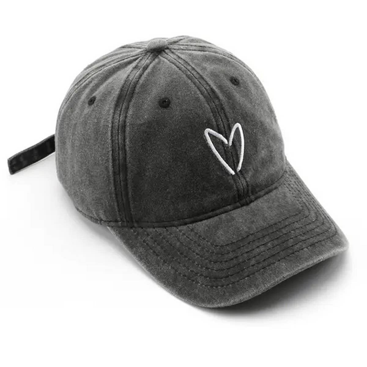 VINTAGE WASH HEART EMBROIDERY BASEBALL CAP UNISEX_CWAH1271