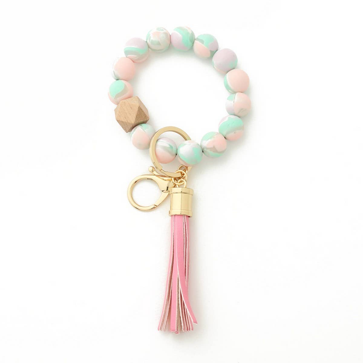 LEOPARD PRINT SILICONE BEAD BRACELET KEYCHAIN_CWMM6874