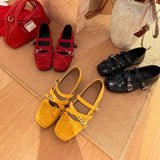 SUEDE MARY JANE FLATS WITH CROSS STRAP BOW_CWSHF0067