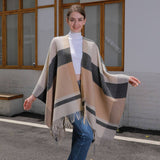 SIMPLE TASSEL PATTERN WIDE HORIZONTAL STRIPE SHAWL_CWASC0939