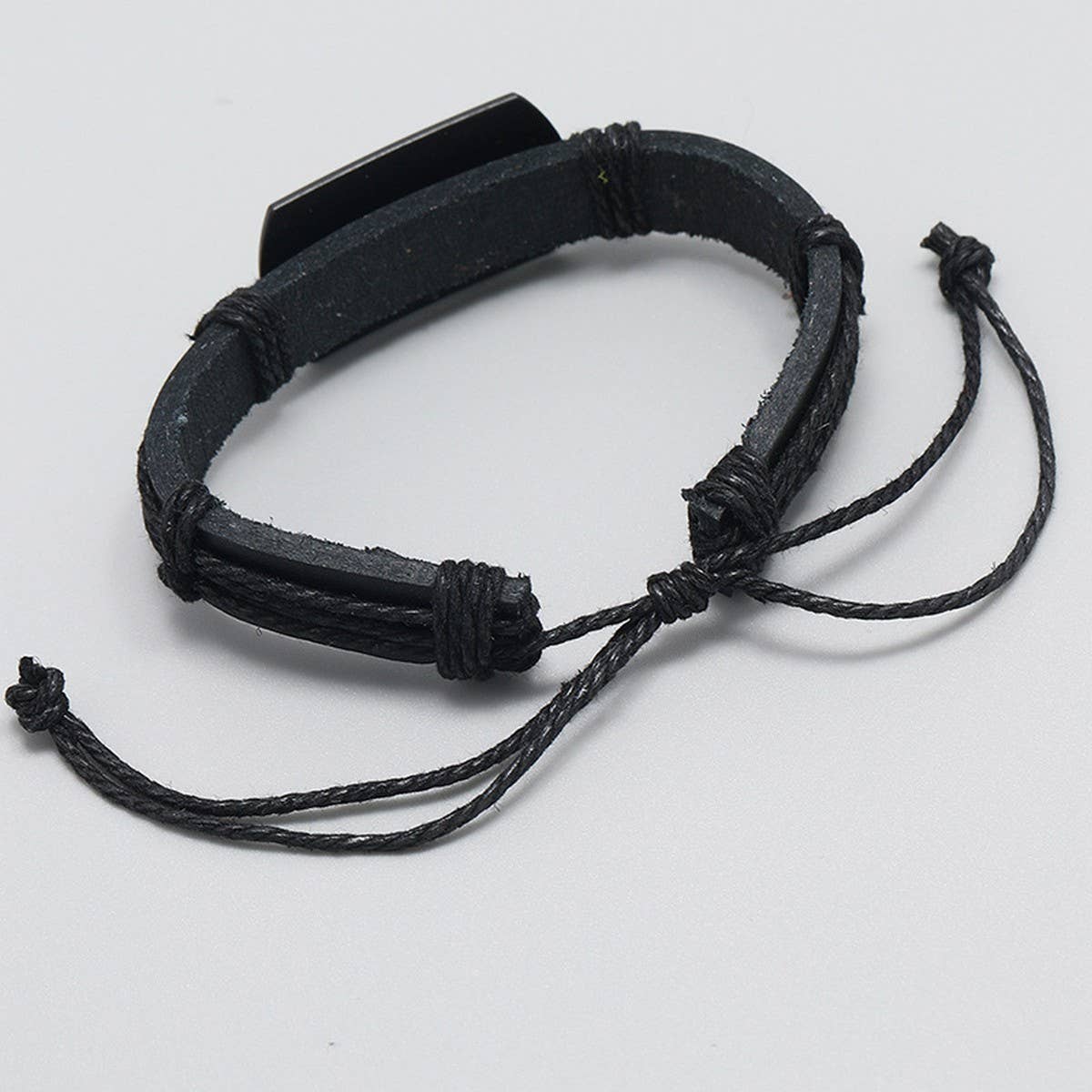 PERSONALIZED BLACK WOLF HEAD LEATHER BRACELET_CWMM4465