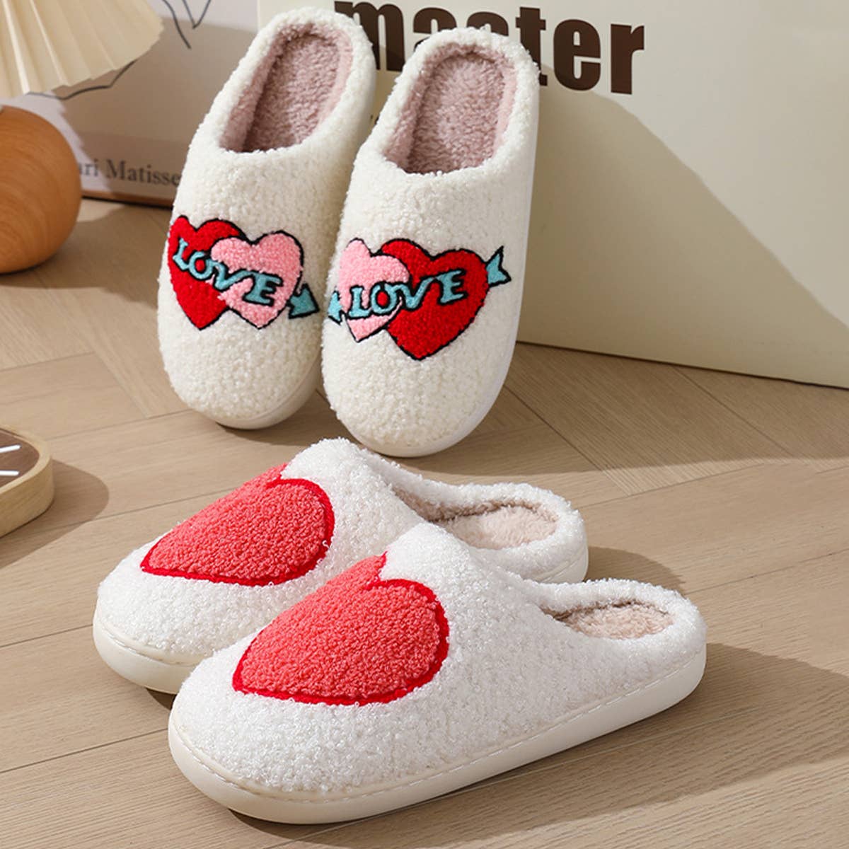 Valentines Day Smiley Love Cotton Slippers