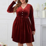 DEEP RED V NECK SLIM FIT HIGH WAIST DRESS_CWDSD8476