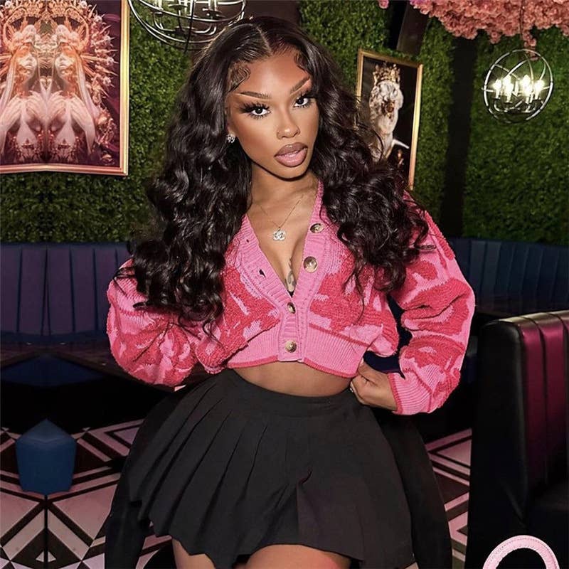 V-Neck High-Waisted Slim-Fit Knit Jacket