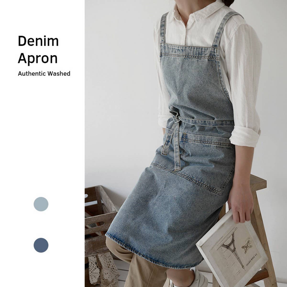 COTTON CANVAS DENIM APRONS WITH POCKETS VINTAGE_CWMM3288