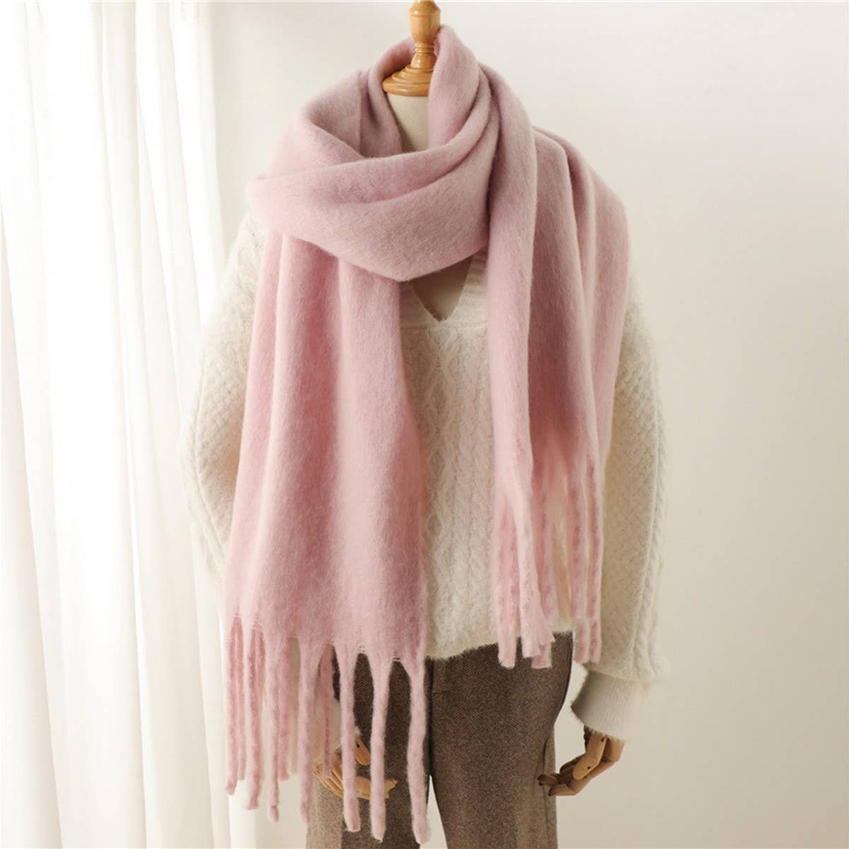 MOHAIR TASSEL SCARF FOR WINTER UNISEX LONG SHAWL_CWASC0965