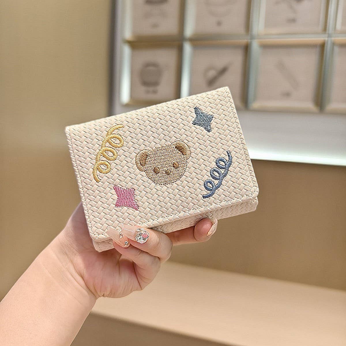 Cute Embroidered Bear Trifold Wallet_Cwab06216