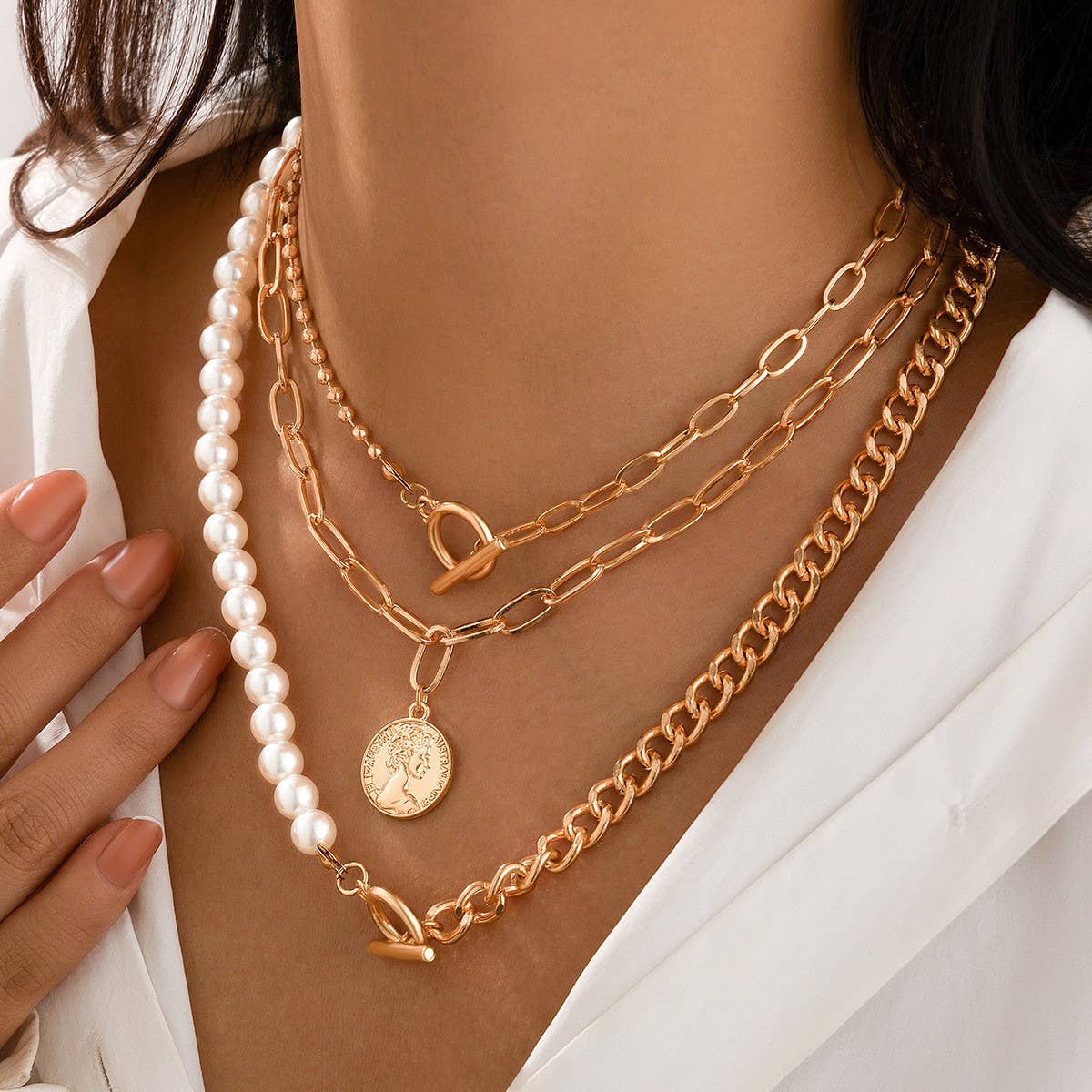 Versatile Geometric Faux Pearl Twisted Necklace_Cwmm3131
