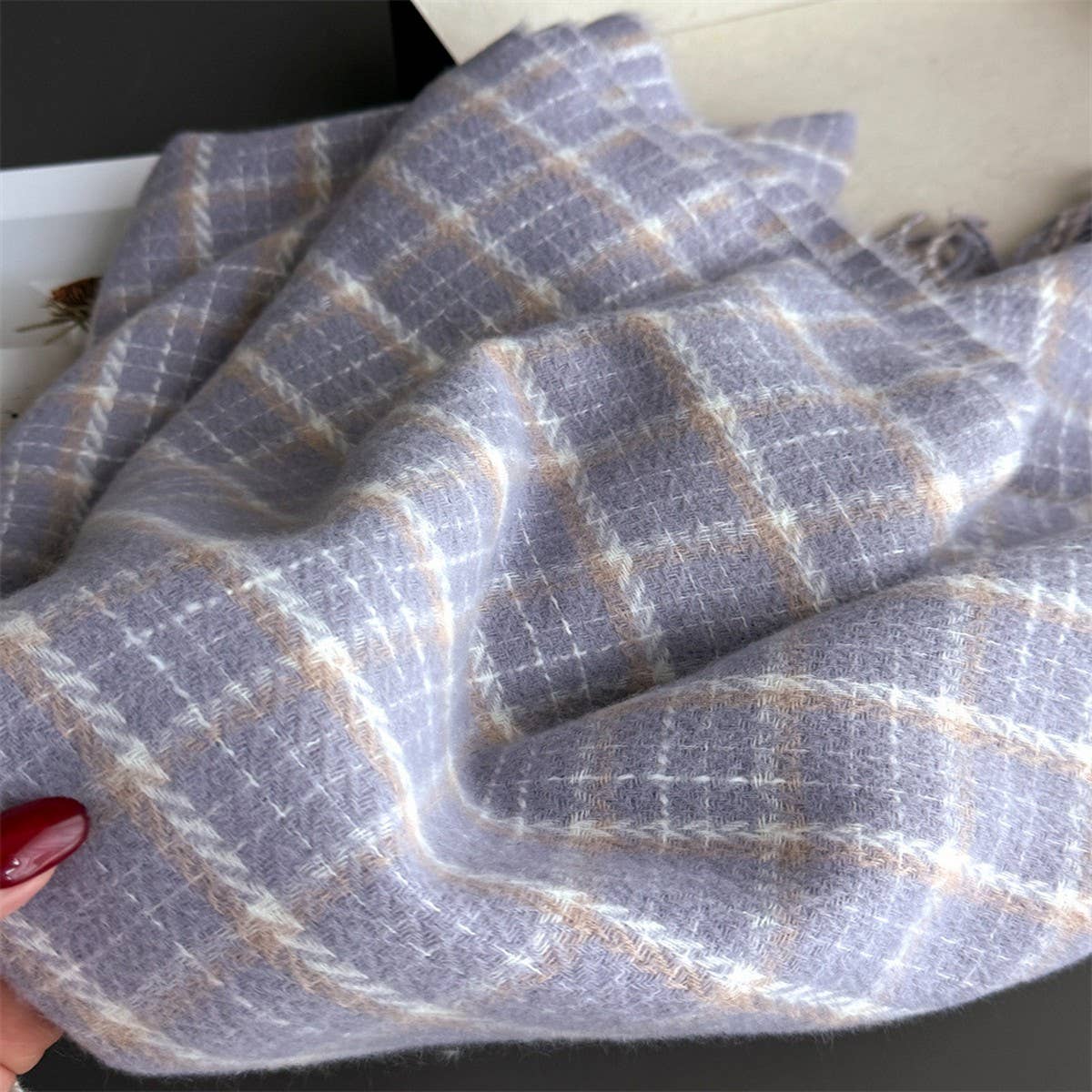 Vintage Plaid Winter Cashmere Feel Tassel Scarf_Cwasc03259