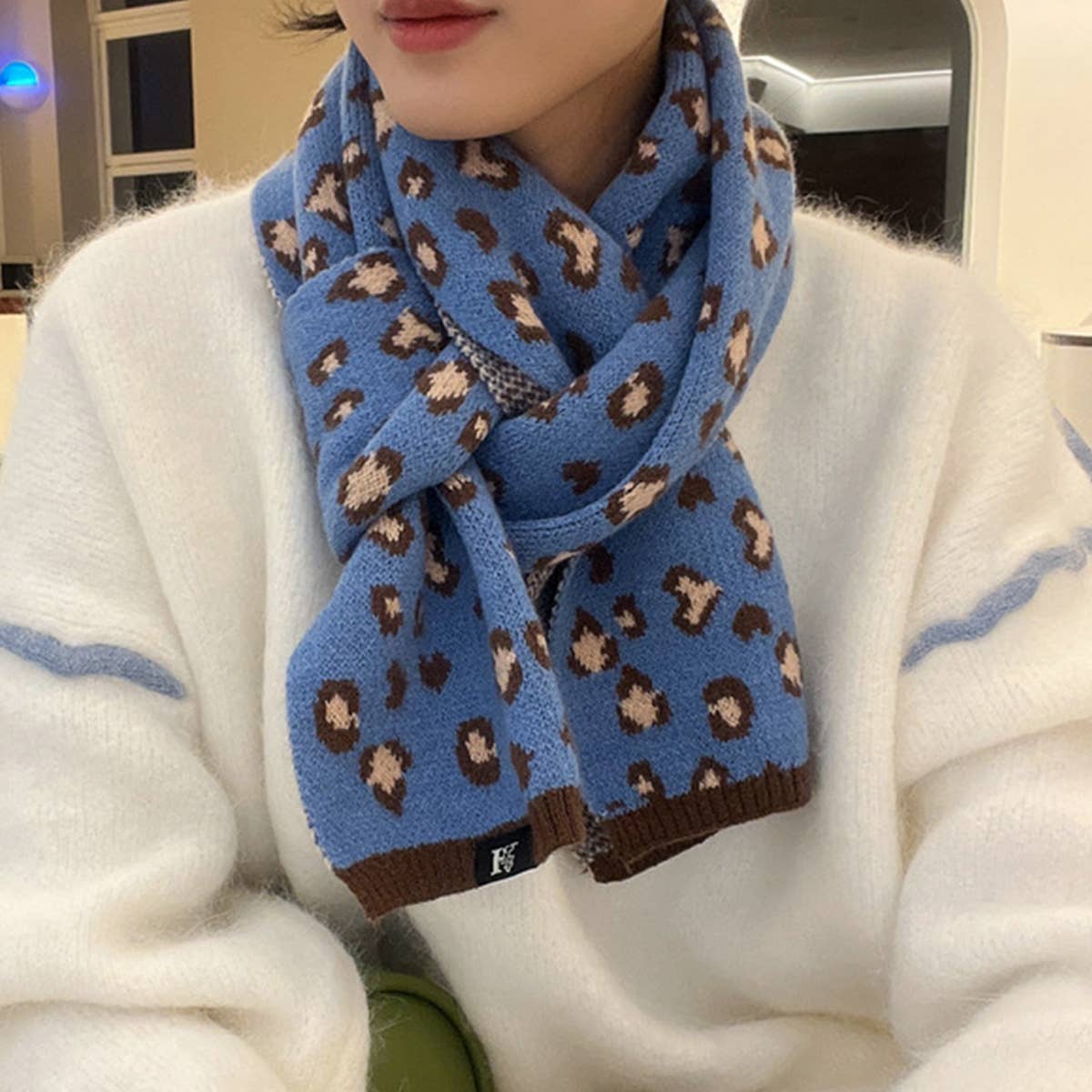 BEIGE LEOPARD FAUX CASHMERE SCARF FOR FALL WINTER_CWASC1258