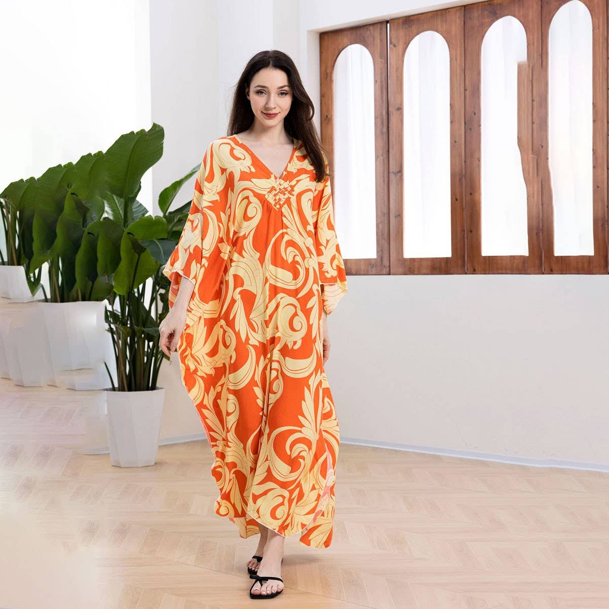 PLUS SIZE COTTON WOVEN BEACH COVER UP RESORT DRESS_CWMM6141