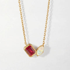 RUBY ZIRCON CHOKER NECKLACE DAINTY STEEL GLAM_CWMM6965