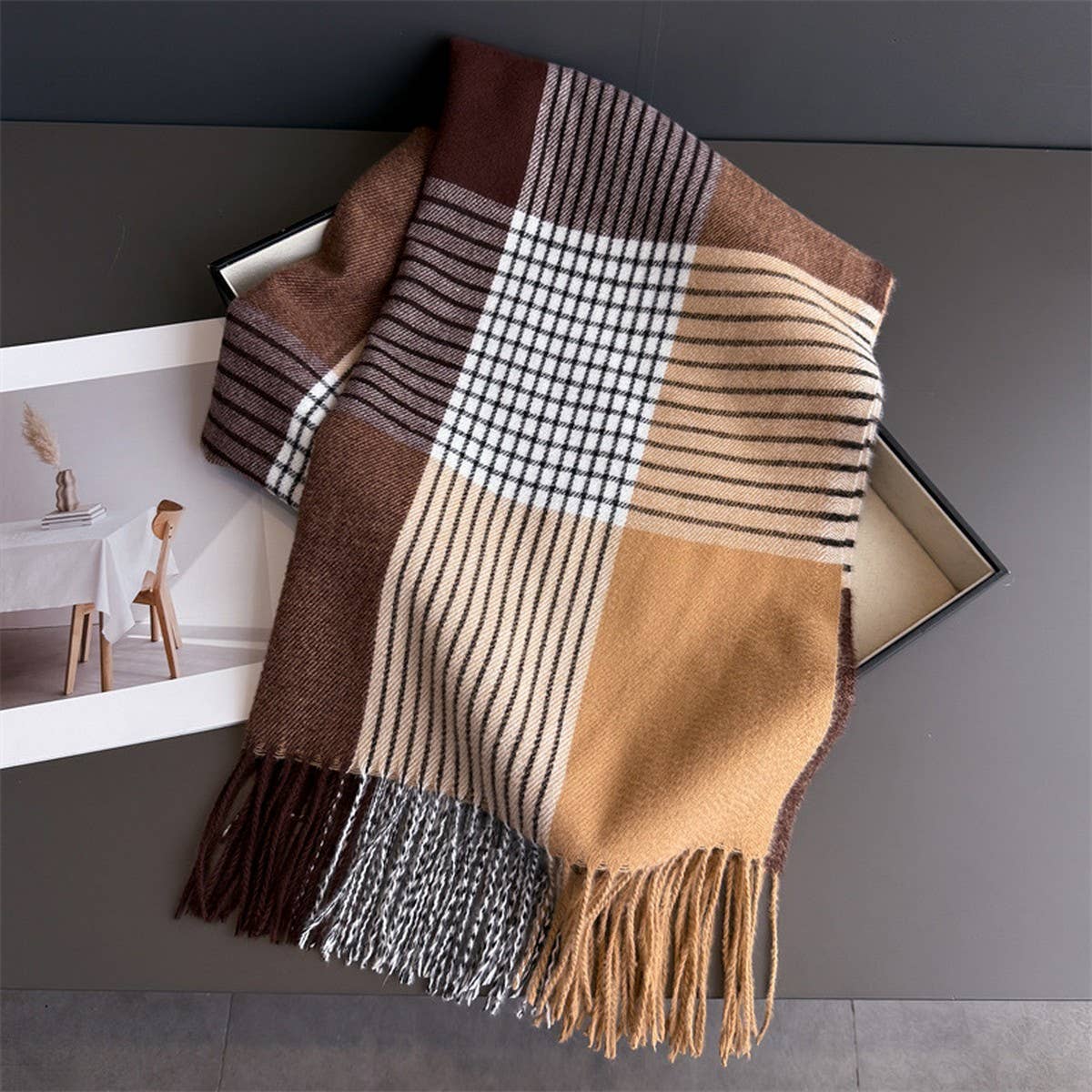 Colorblock Plaid Tassel Scarf Wrap For Winter_Cwasc03275