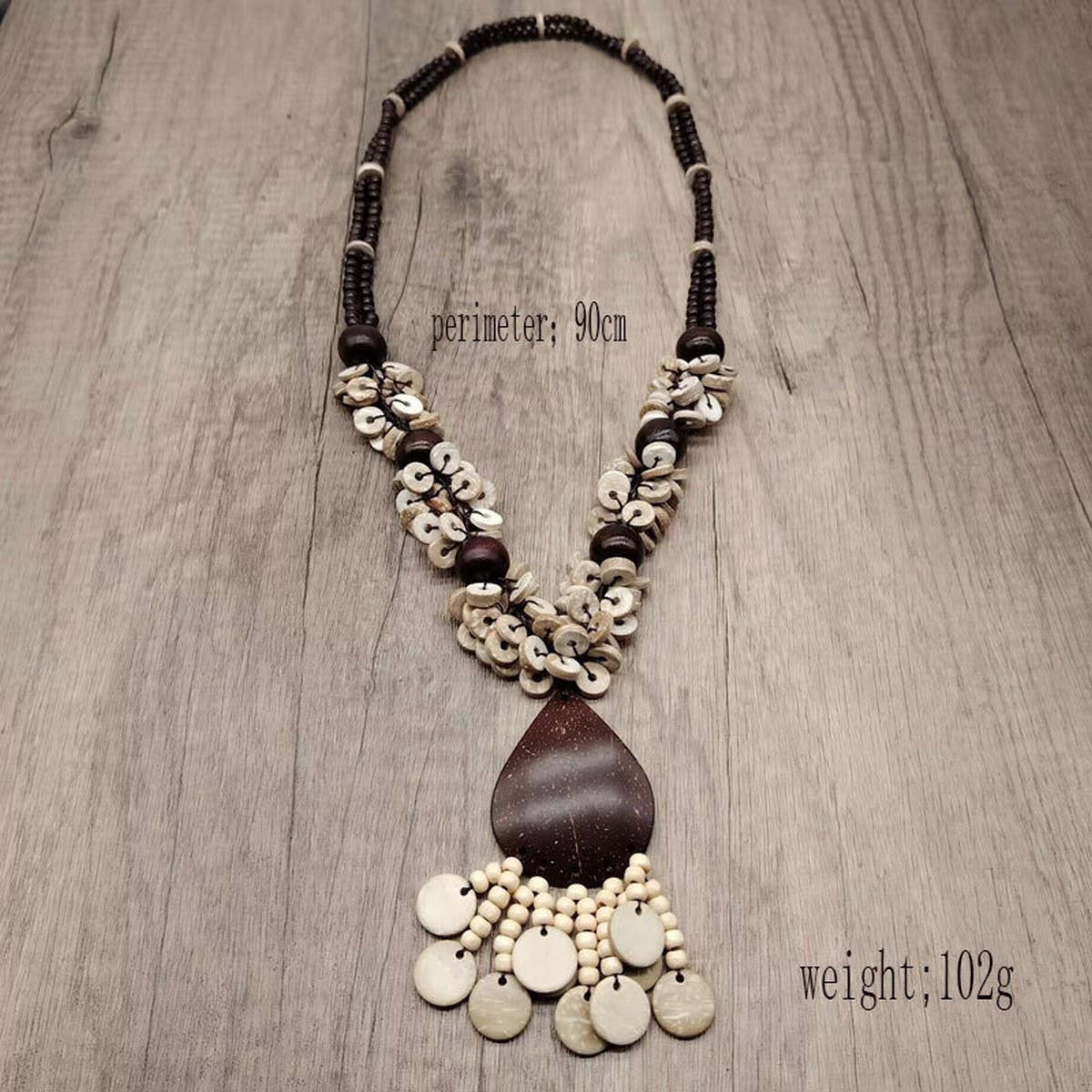 BOHEMIAN COCONUT WOOD BEAD NECKLACE_CWMM4846