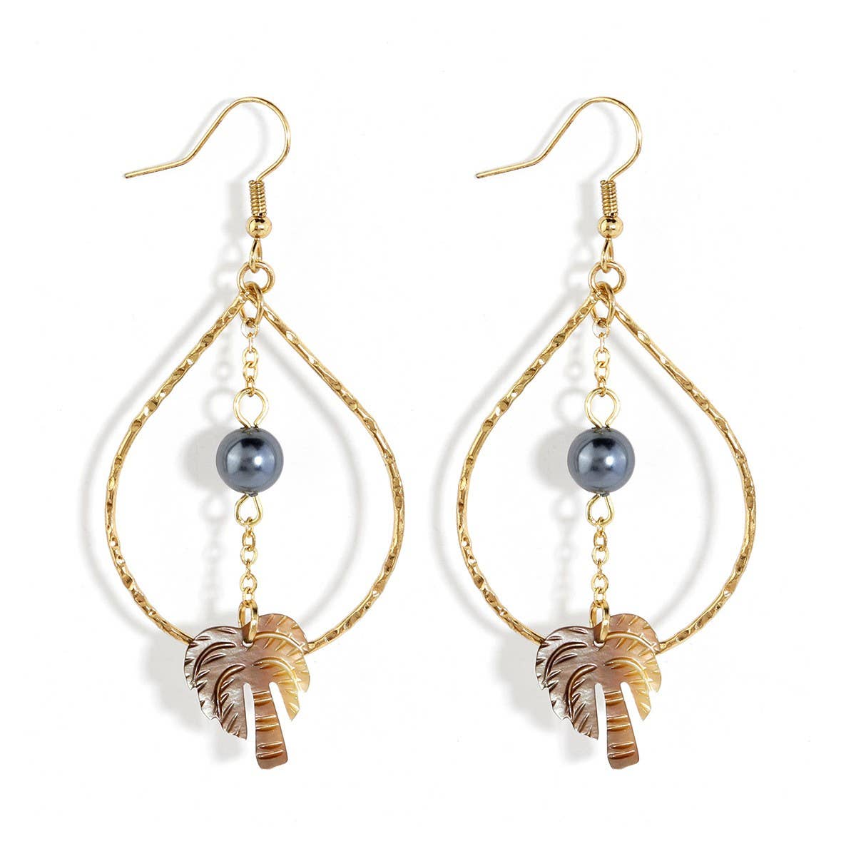 NICHE HOLLOW BLACK SHELL PALM TREE EARRINGS_CWMM4364