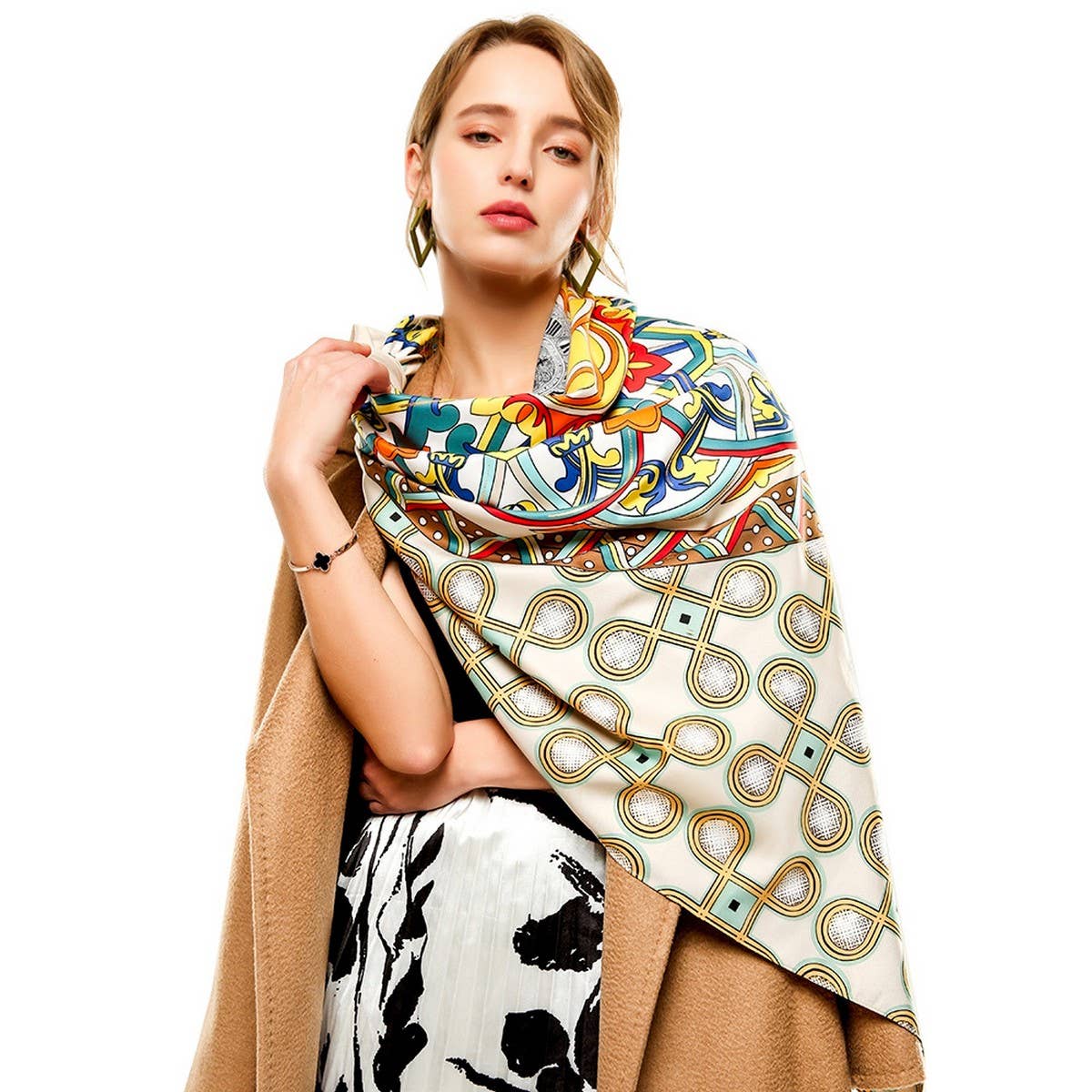 Twill Satin"First Love"Print Large Scarf For Women_Cwasc0667