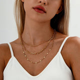 FASHIONABLE PRESSED PAPER CLIP THREE LAYER NECKLACE_CWMM3694