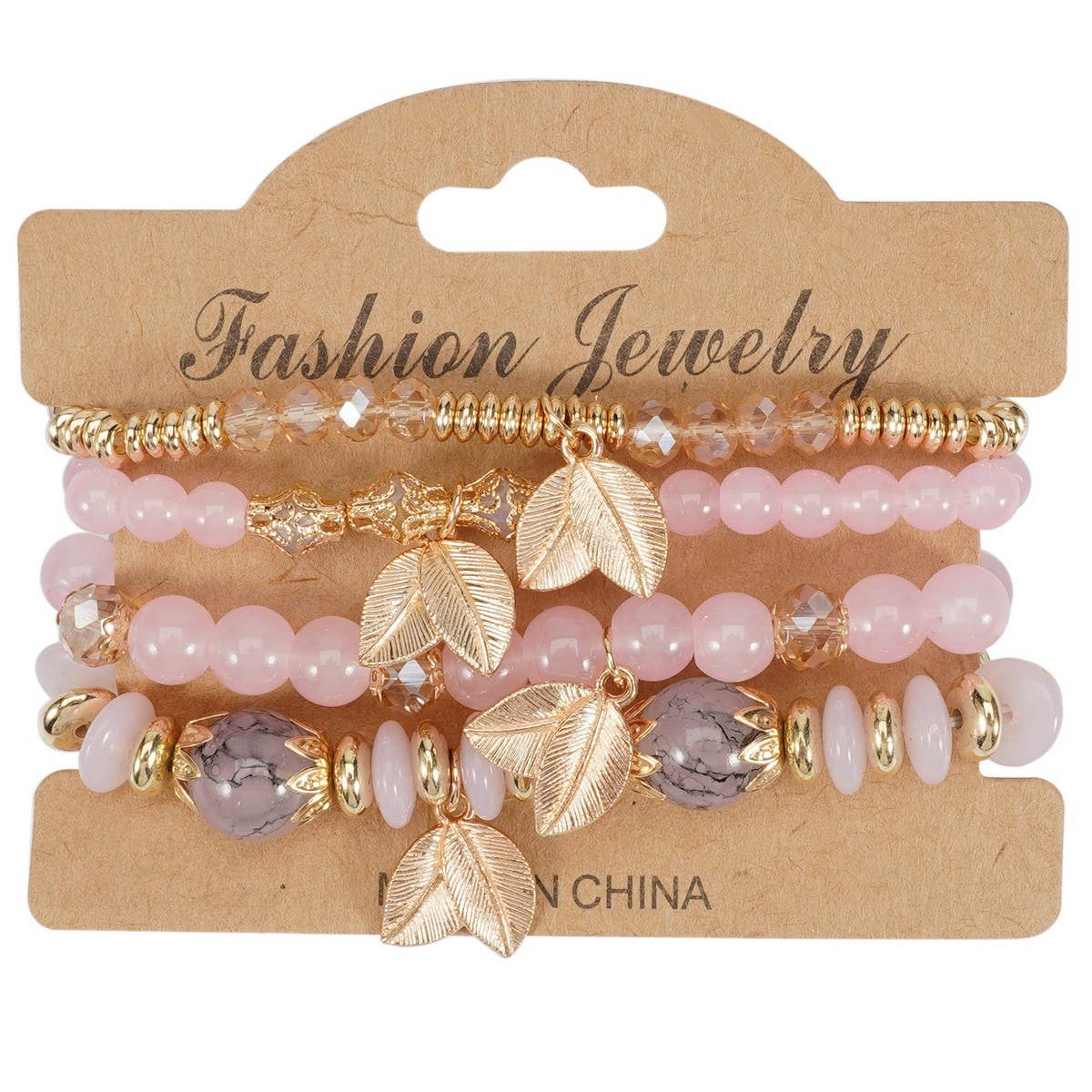 Cwmm10456_Boho Leaf Charm Multi Layer Beaded Bracelet