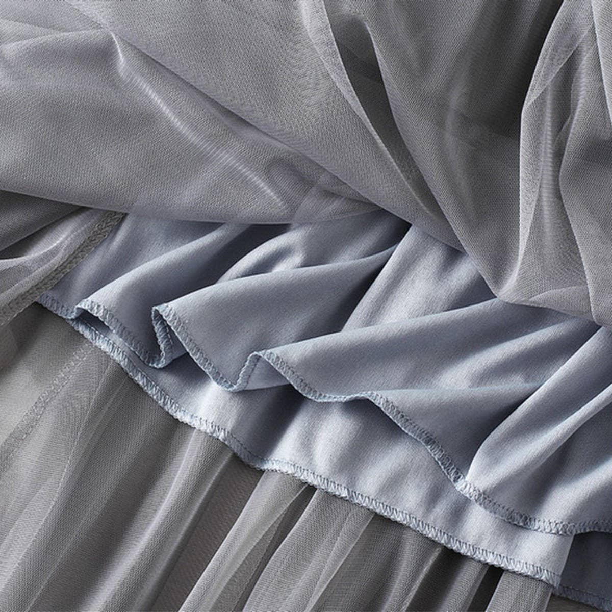 RUFFLED MESH PANEL HIGH WAIST PLEATED MIDI SKIRT_CWBMS0381