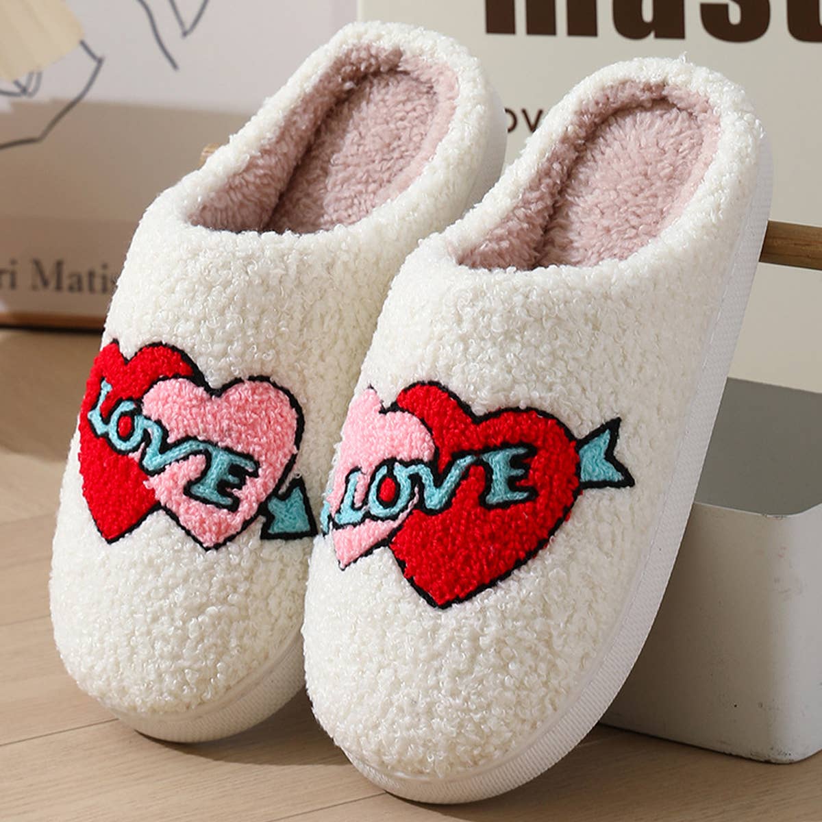 Valentines Day Smiley Love Cotton Slippers